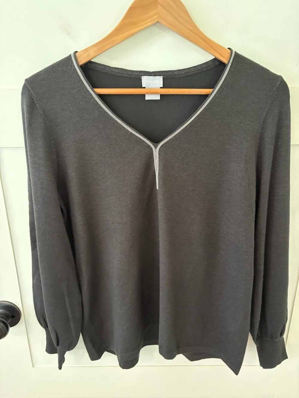 Chico's Caviar Lenzing/Cashmere Balloon Sleeve Sweater. Size Medium/Chico’s 1.